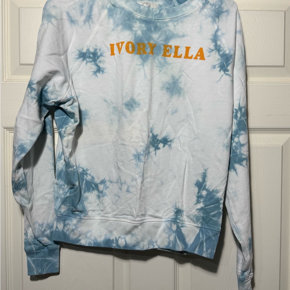 Ivory Ella Tie‑Dye Crewneck Sweatshirt – Women’s Size Small – Blue & White –